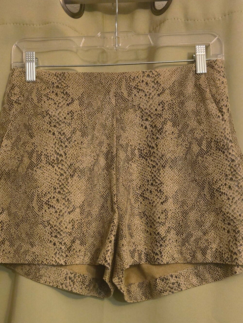 Zara Snake-Print High Waist Shorts - Beige and Brown